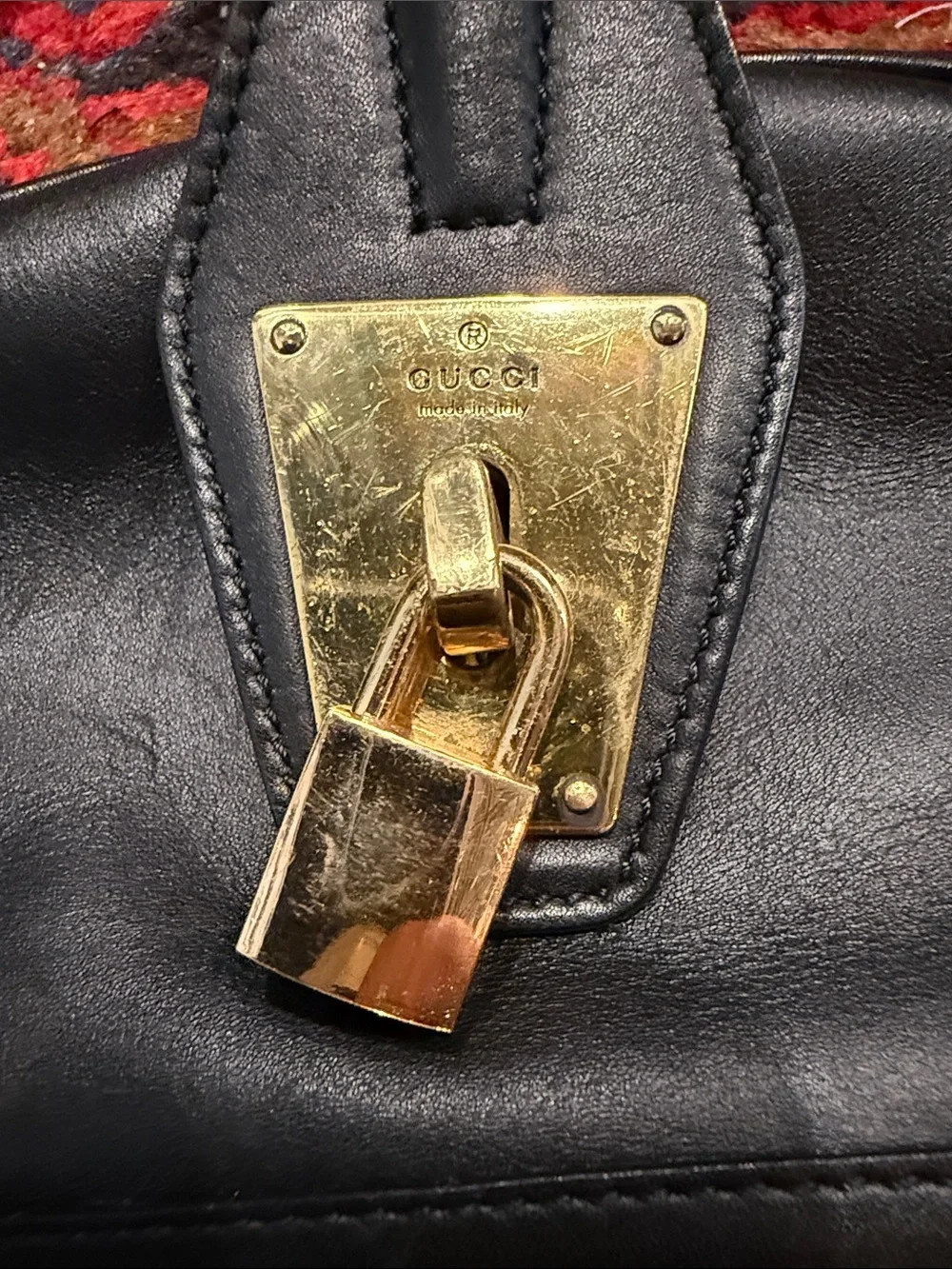 Gucci Vintage ‘00s Leather Dome Satchel with Gold Lock